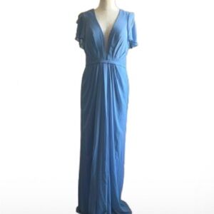 SORELLA VITA Sky Blue V-Neck Flutter Sleeve Maxi Gown